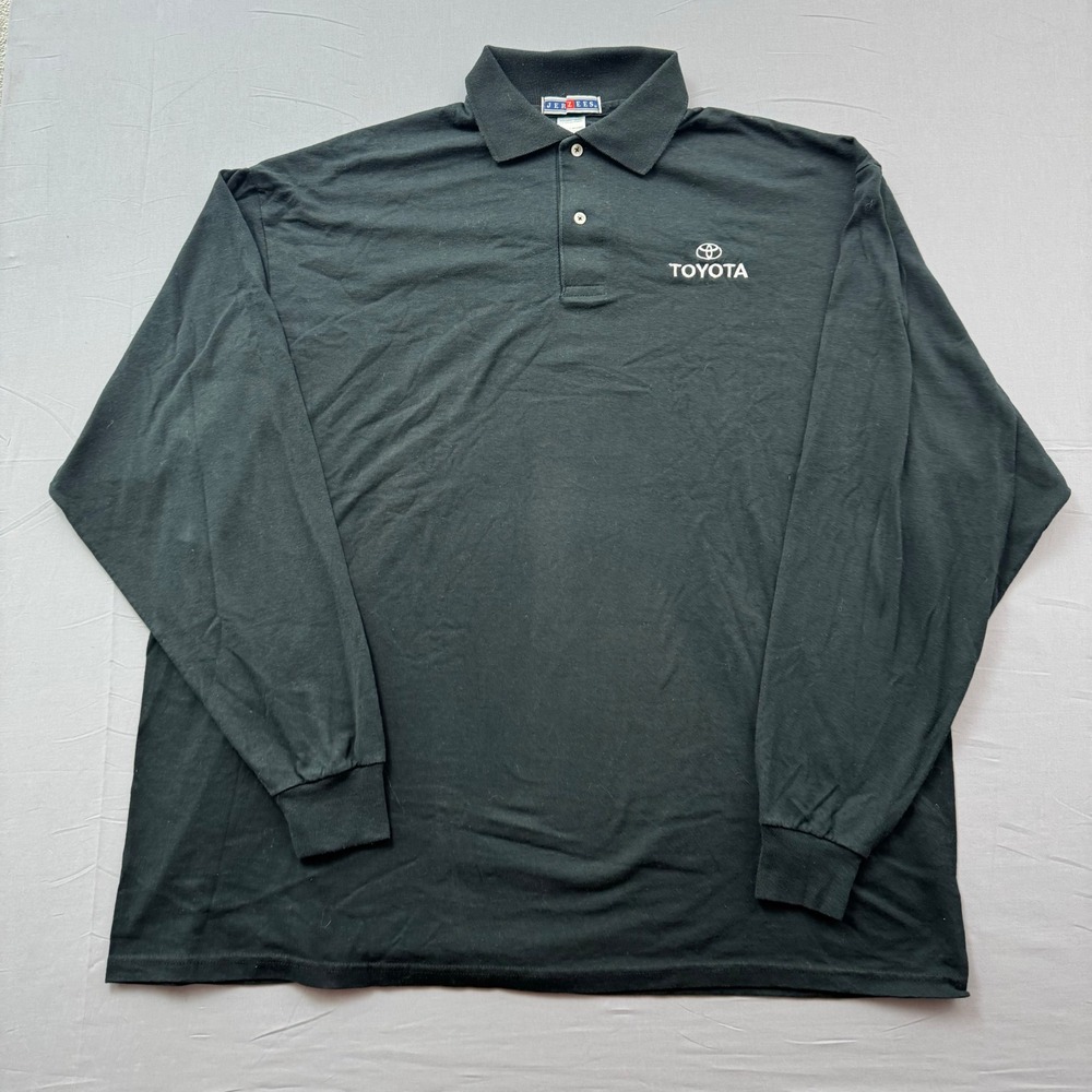 Jerzees Toyota Logo Long Sleeve Polo Shirt 2XL Black Embroidered Cotton Blend